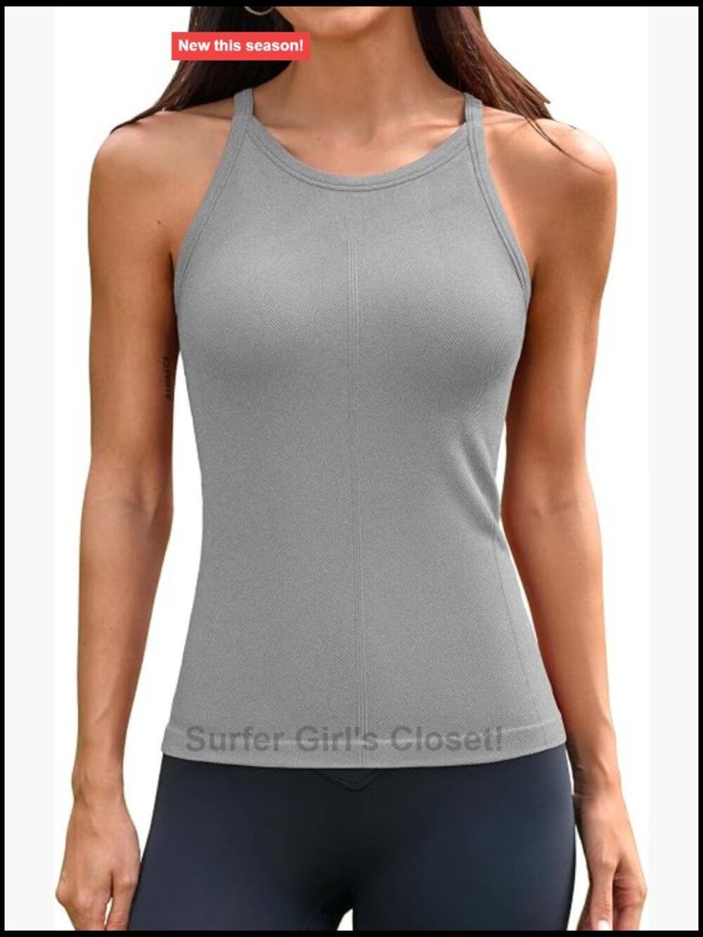 Ribbed Racerback Tank Top with Built in Bra Seamless Workout Athletic Sleeveless